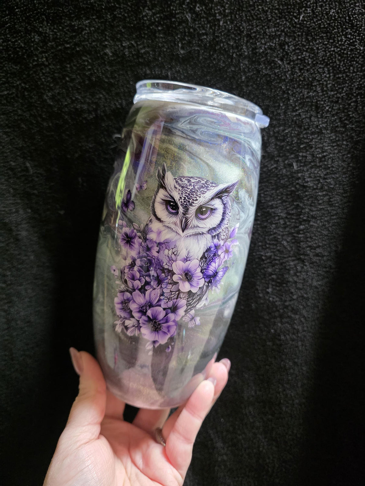 Purple Owl Color Shift Swirl | 25oz Stemless Wine Glass Stainless Epoxy Tumbler
