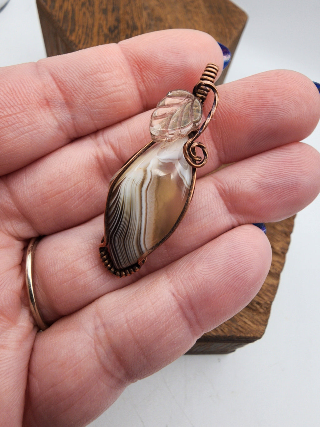 Botswana Agate Teardrop Wire Wrapped Pendant