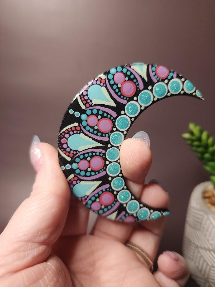 Hand Painted Pink & Teal Crescent Moon Magnet Set