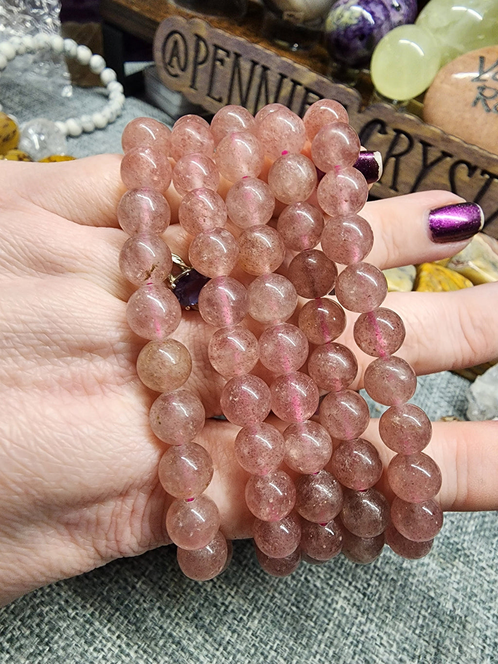 Natural Strawberry Quartz 8mm Stretch Bracelet