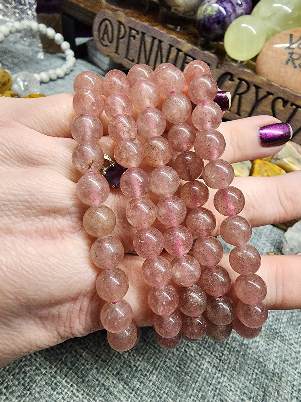 Natural Strawberry Quartz 8mm Stretch Bracelet