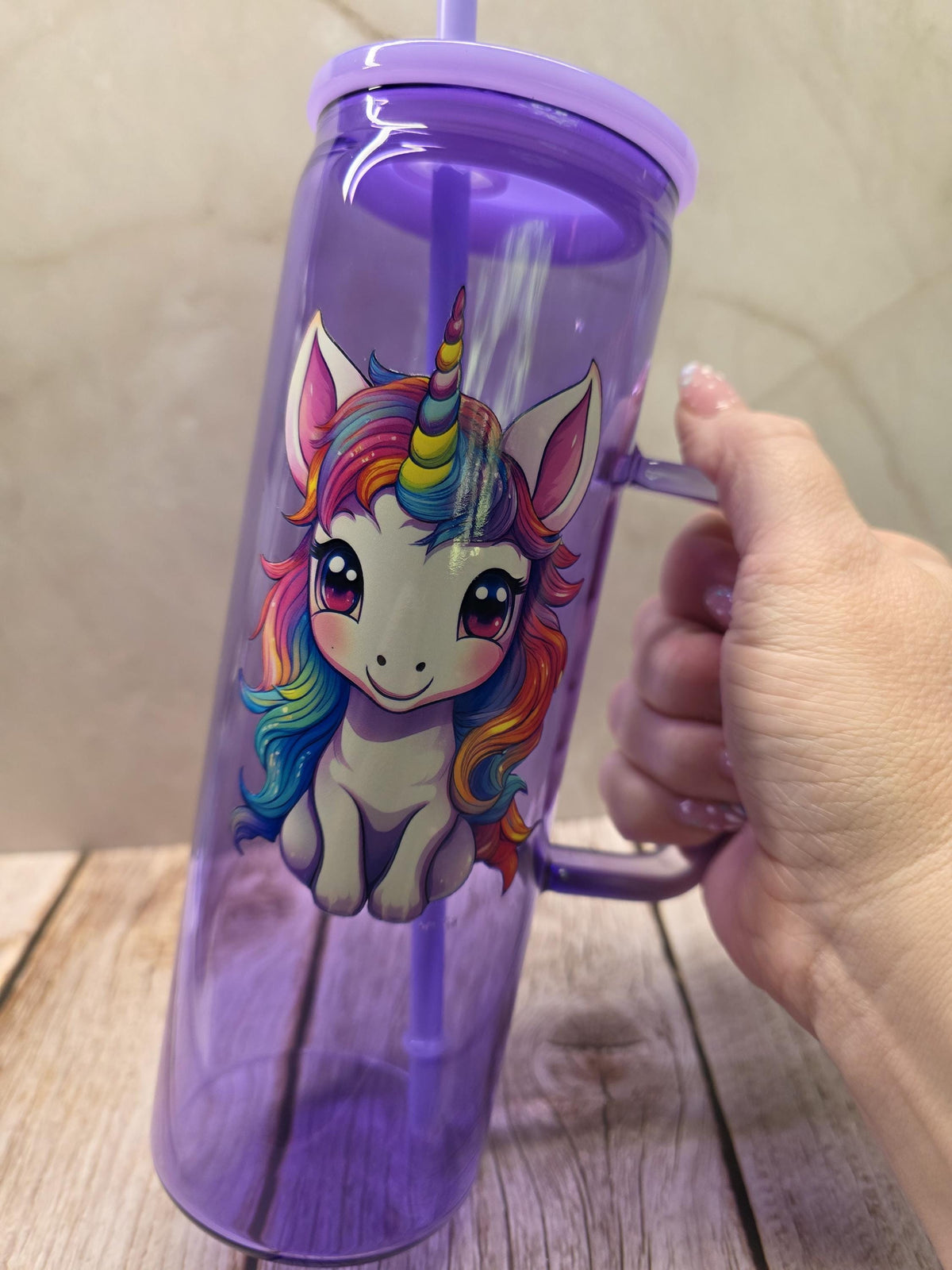 Unicorn | Purple Jelly Glass 20oz Skinny Tumbler W/Handle