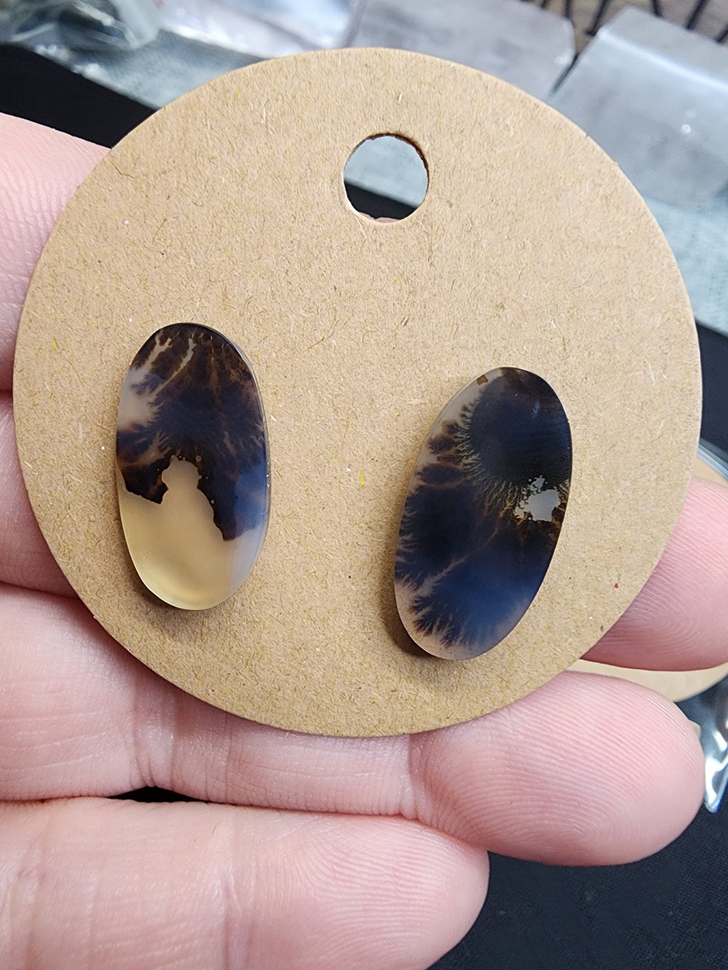 Dendritic Chalcedony Stud Earrings | 925 Sterling Silver Stamped Push Back Stud