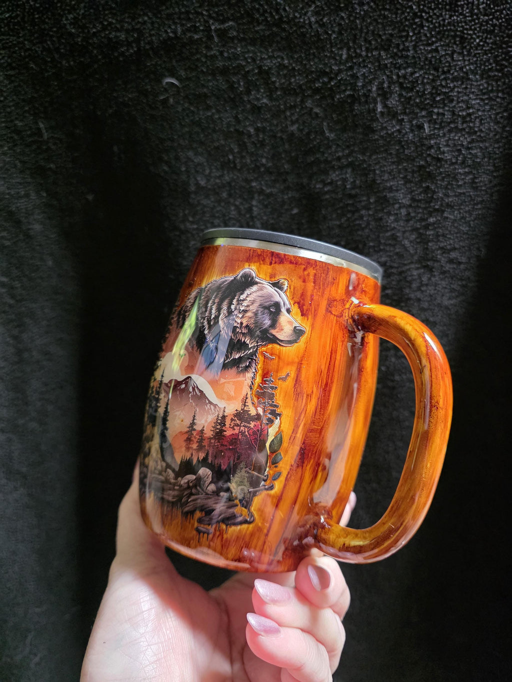 Wood Grain Bear Mug  | 14oz Coffee Mug Stainless Steel Epoxy Mug