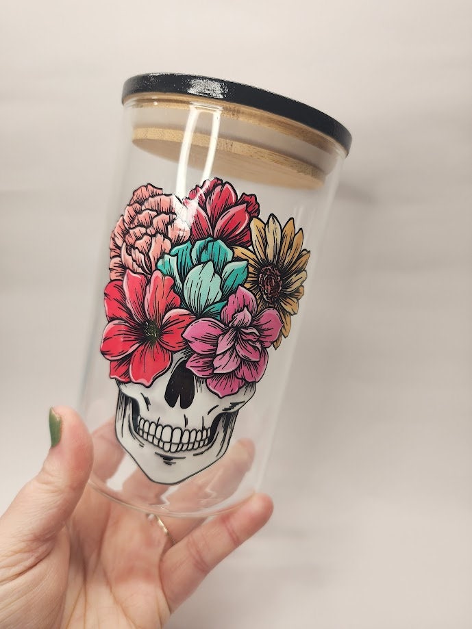 Floral Skull Mandala Stash Jar