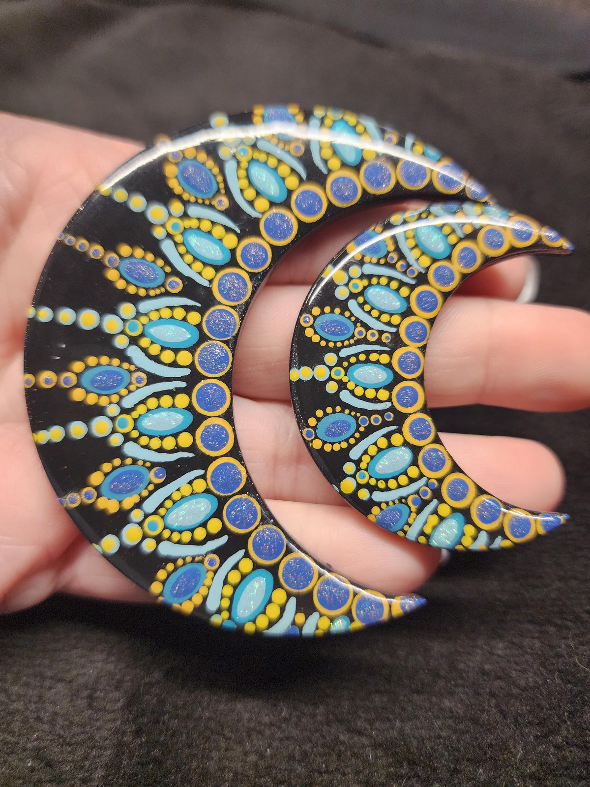Hand Painted Blue & Yellow Crescent Moon Magnet Set