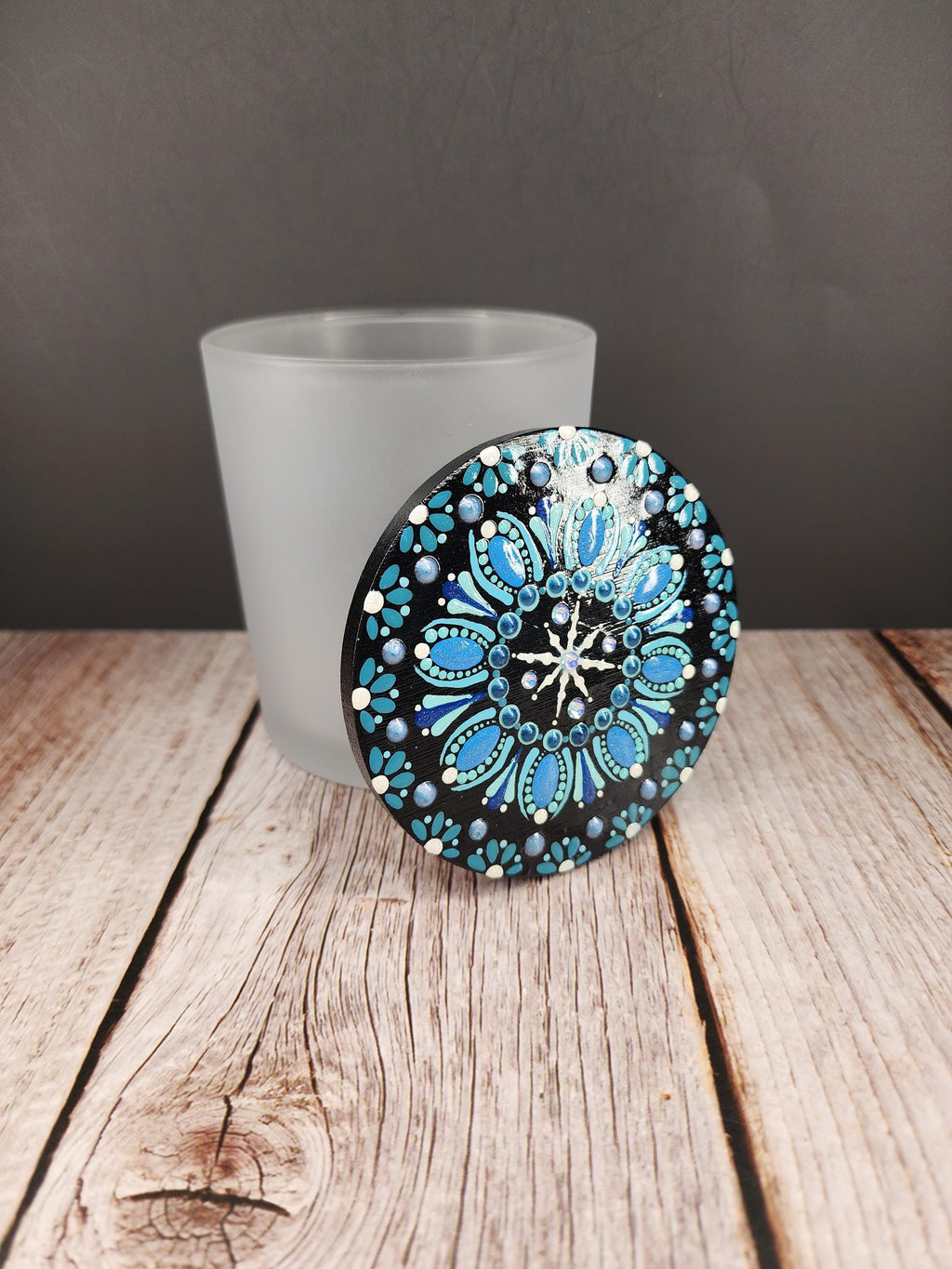 Frosted Glass Blue Christmas Mandala Stash Jar
