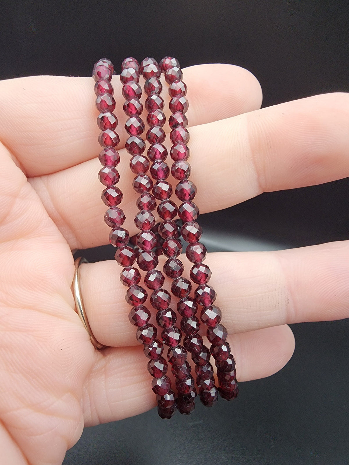 Natural Red Garnet Faceted 4mm Stretch Bracelet