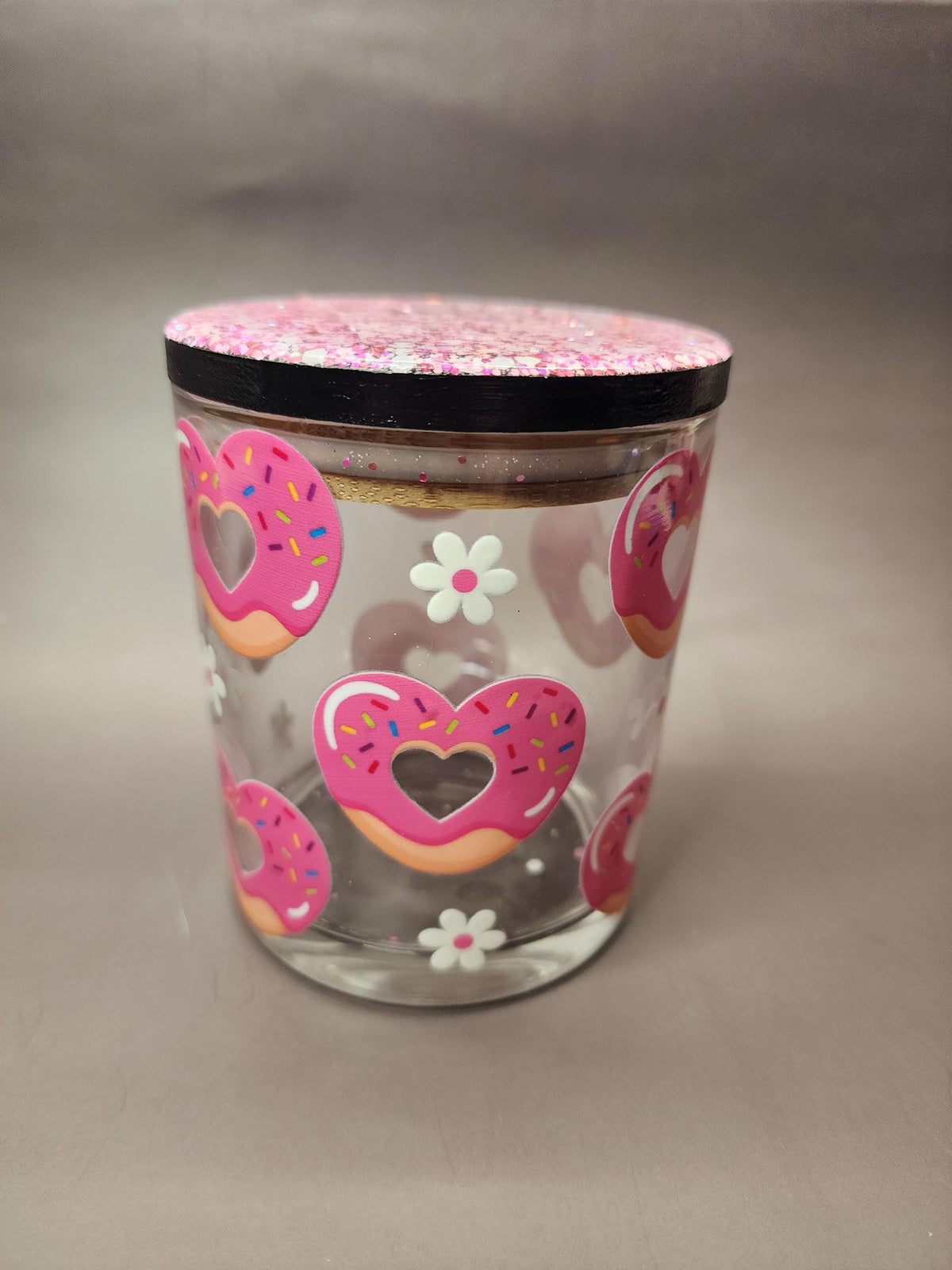 Pink Donut Hearts Glitter Stash Jar