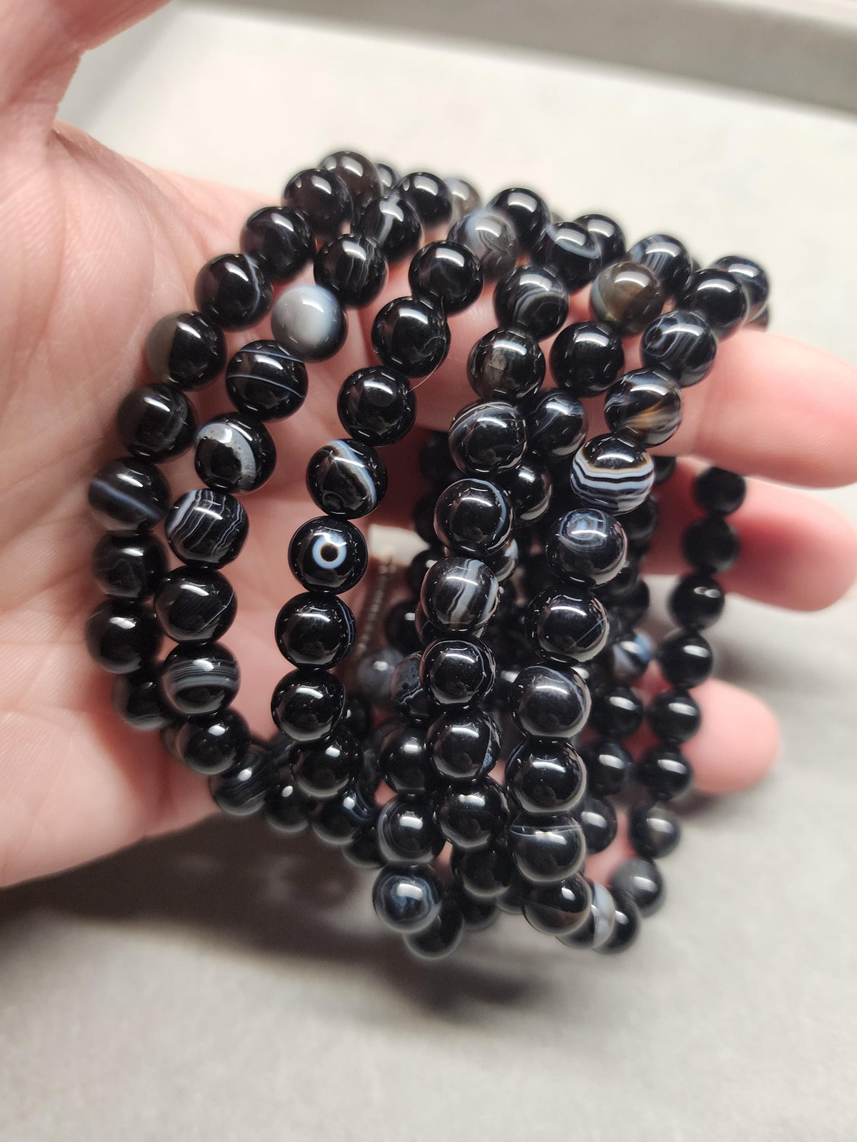 Natural Banded Black Agate 8mm Stretch Bracelet