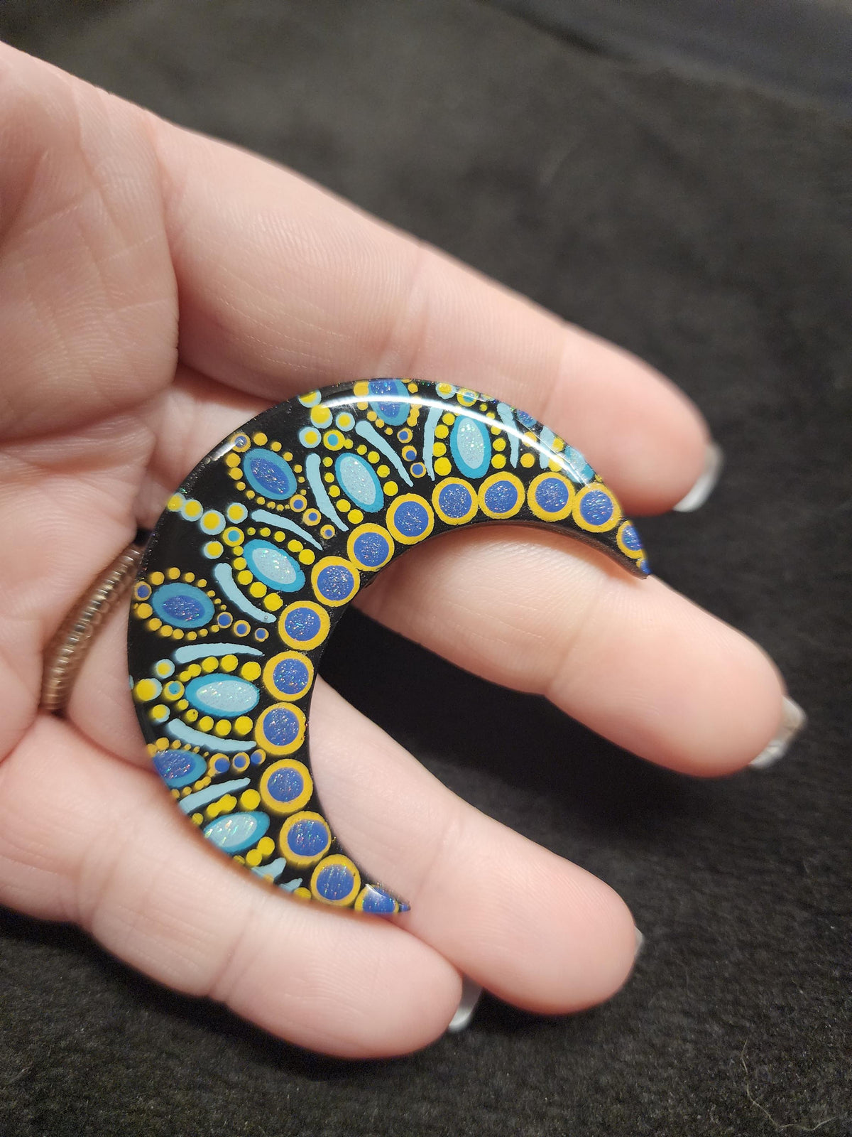 Hand Painted Blue & Yellow Crescent Moon Magnet Set