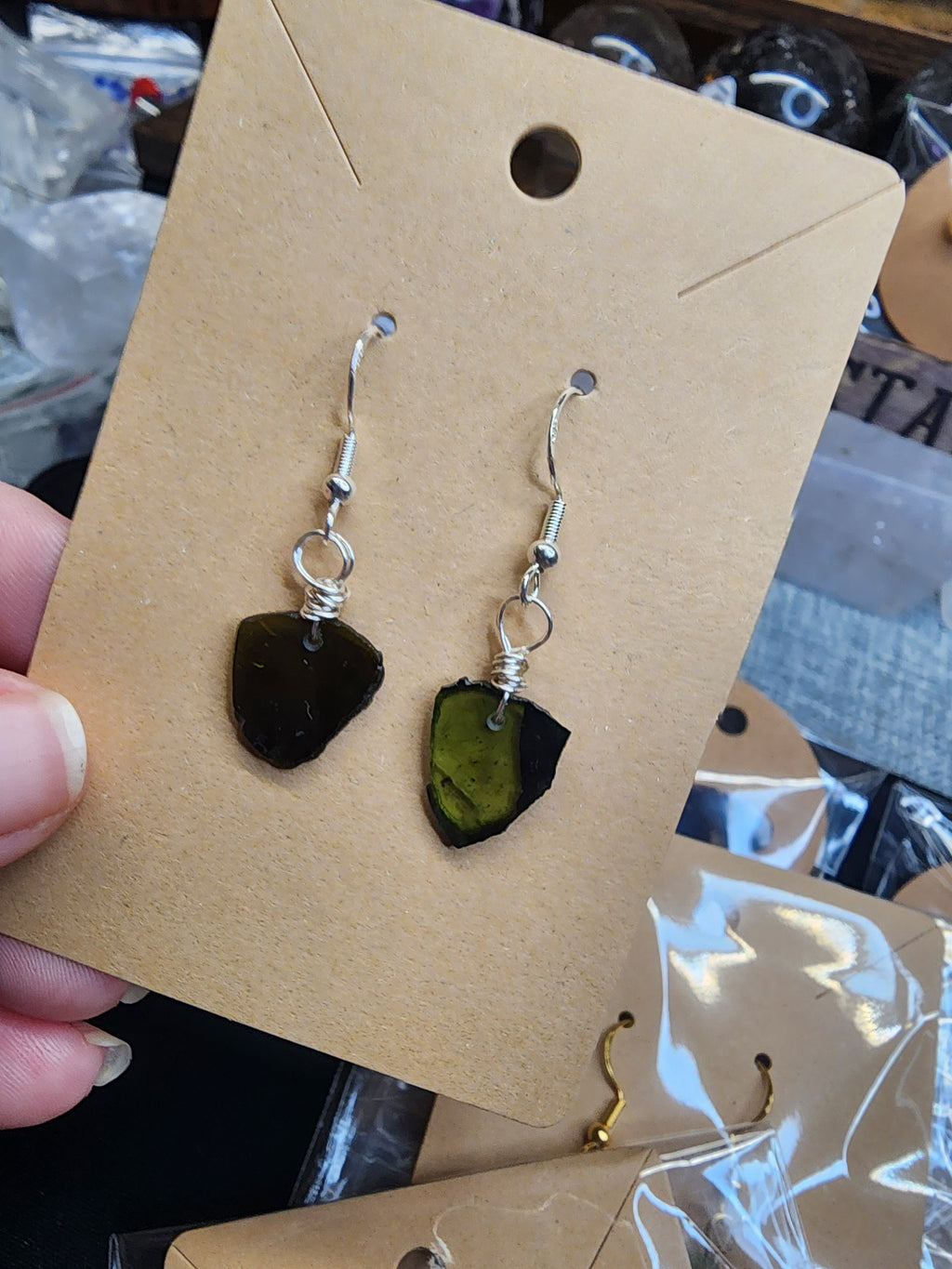 Green Tourmaline Slice Dangle Earrings | 925 Sterling Silver Hook Earrings