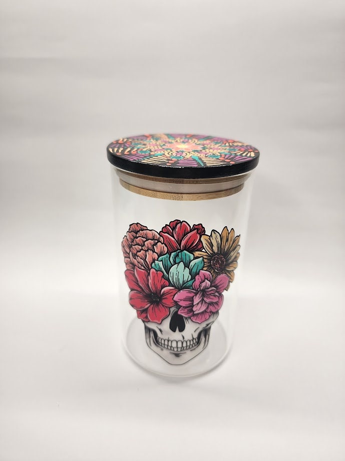 Floral Skull Mandala Stash Jar
