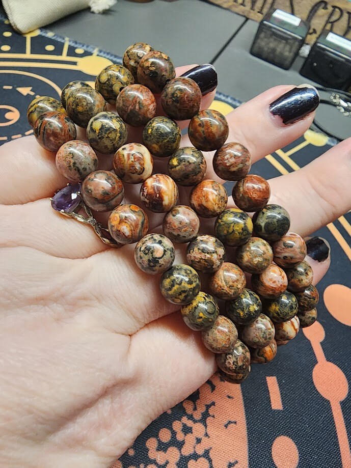 Natural Leopard Skin Jasper 8mm Stretch Bracelet