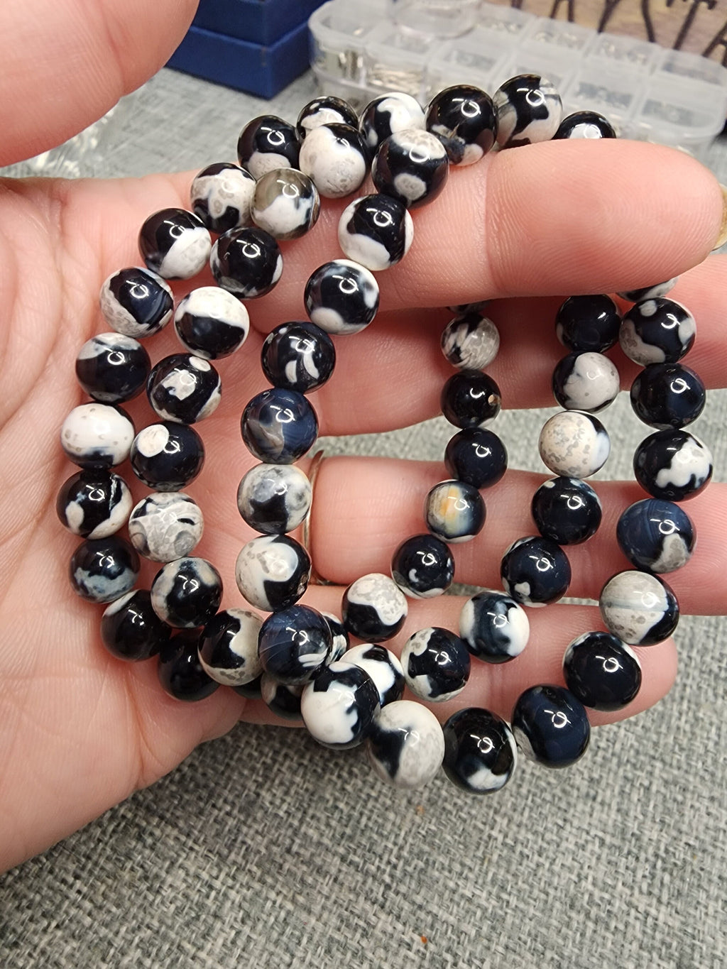 Natural Orca Agate 8mm Stretch Bracelet