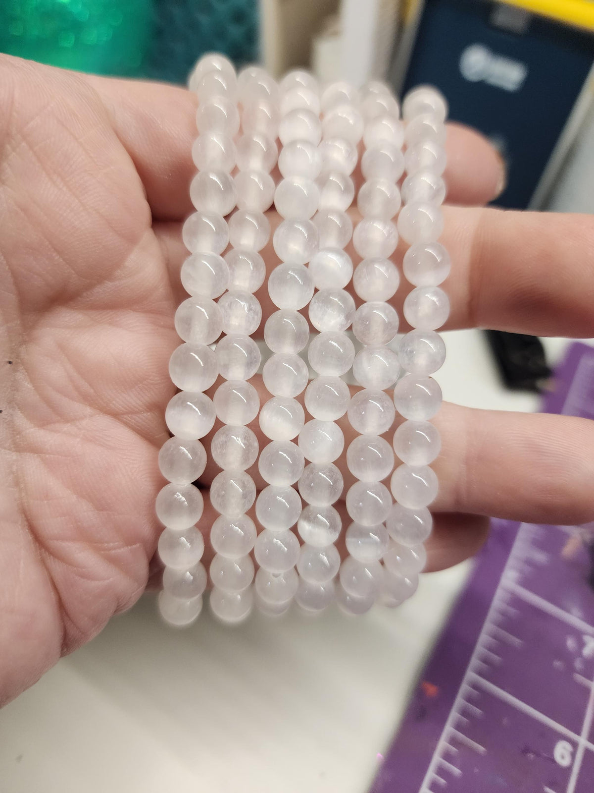 Natural Satin Spar 6mm Stretch Bracelet
