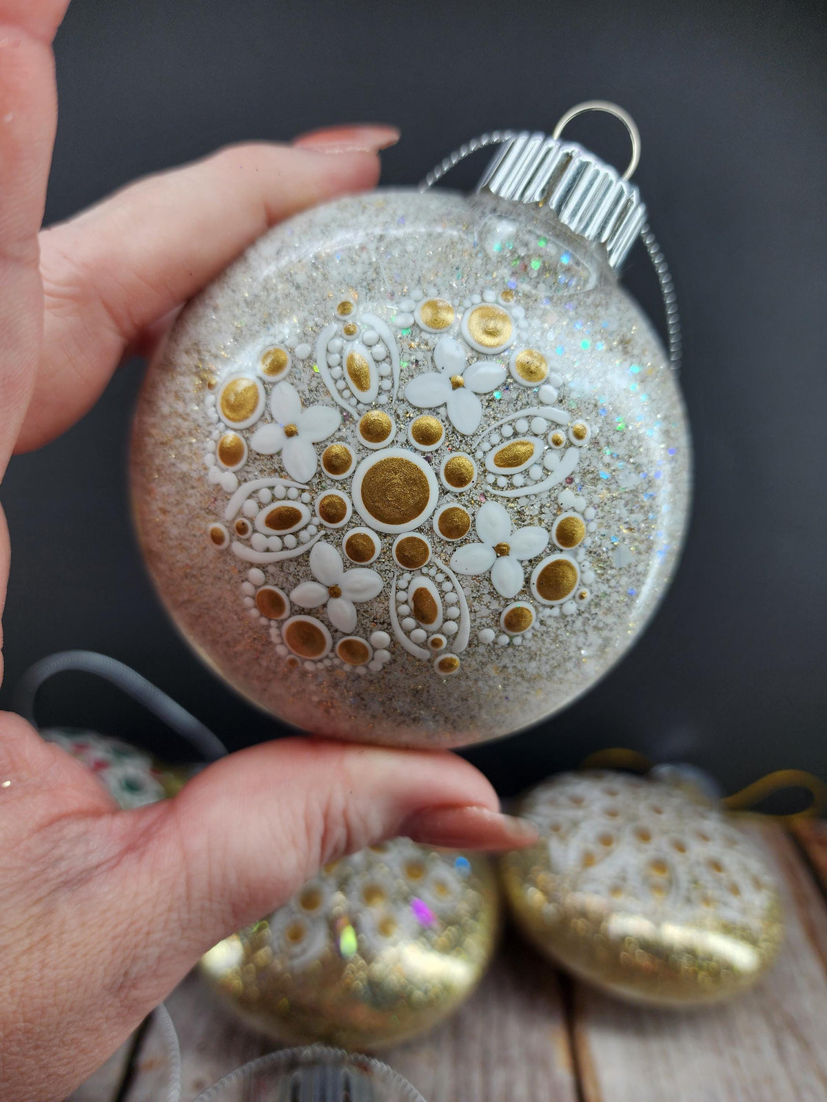 Golds & Bronze - Hand Painted Mandala Glitter Ornament | Shatter Proof & Pet Friendly