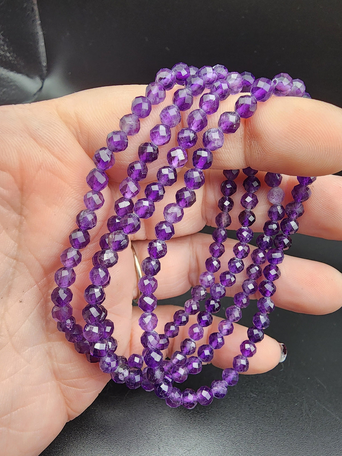 Natural Amethyst Faceted 4mm Stretch Bracelet
