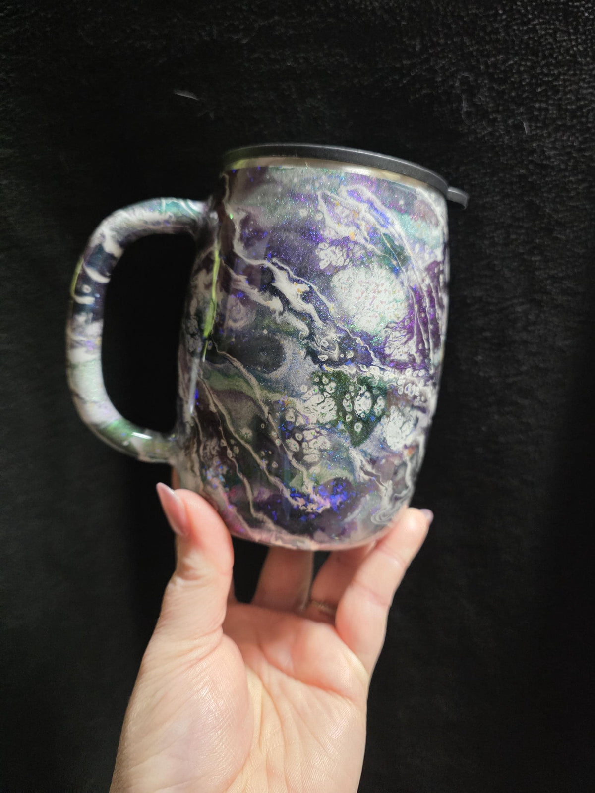 Purple, Blue & Green Color Shift Swirl - No Decal | 14oz Coffee Mug Stainless Steel Epoxy Mug