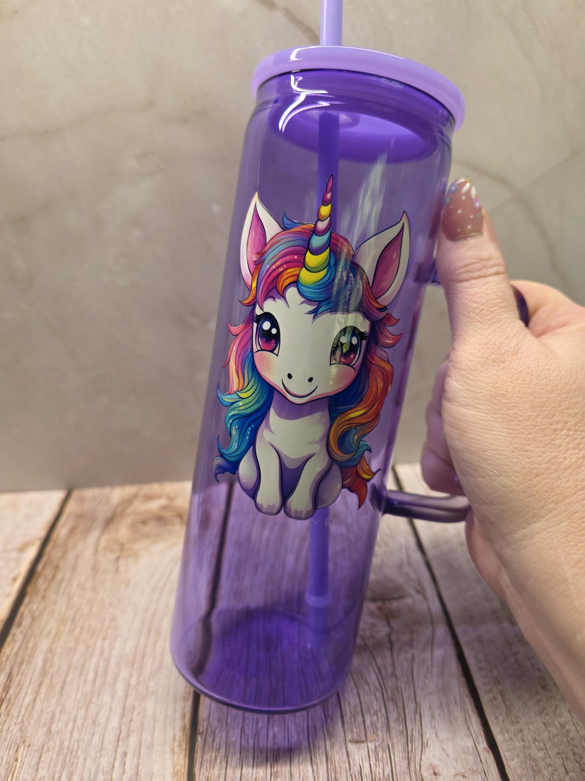 Unicorn | Purple Jelly Glass 20oz Skinny Tumbler W/Handle