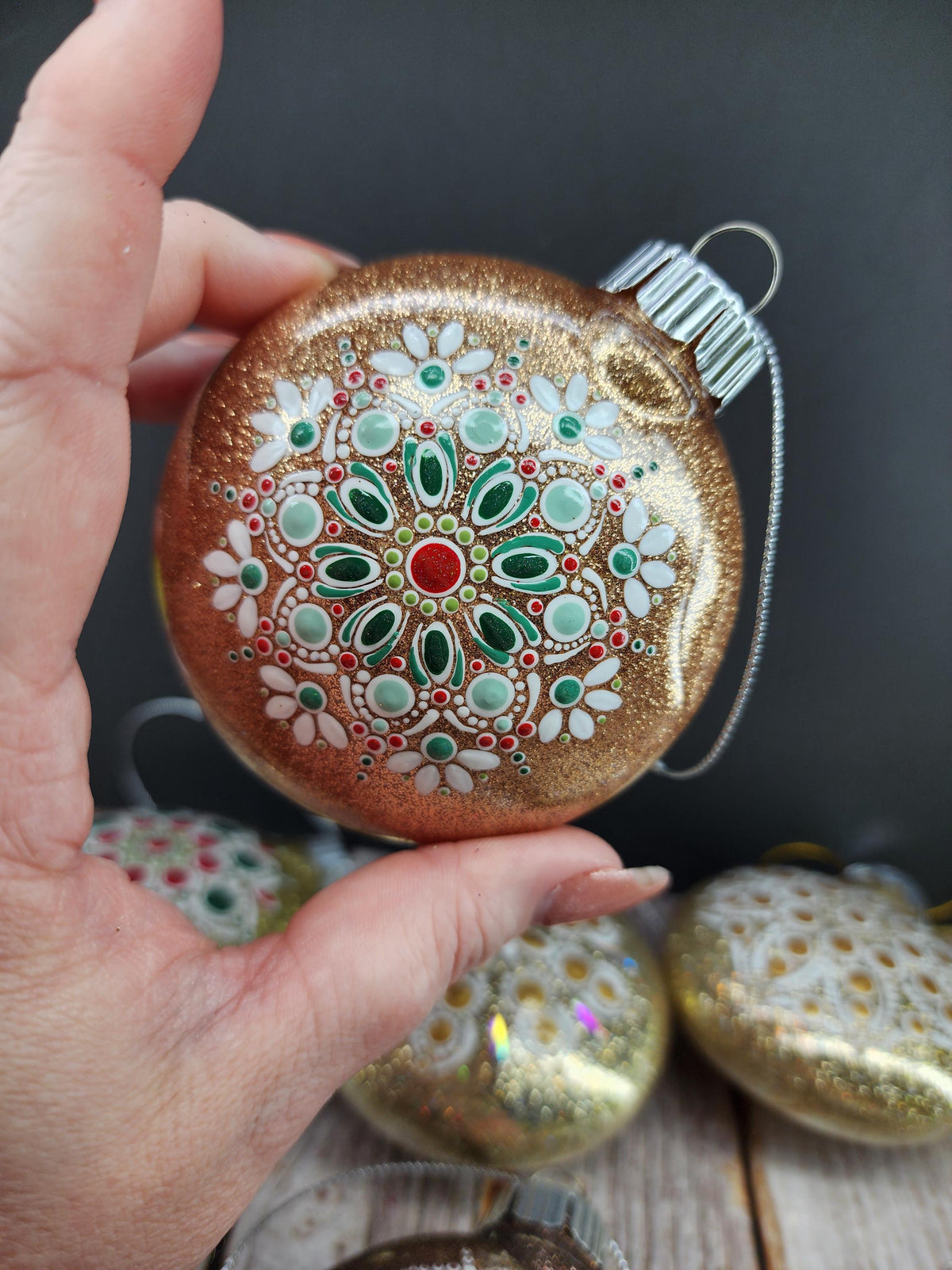 Golds & Bronze - Hand Painted Mandala Glitter Ornament | Shatter Proof & Pet Friendly
