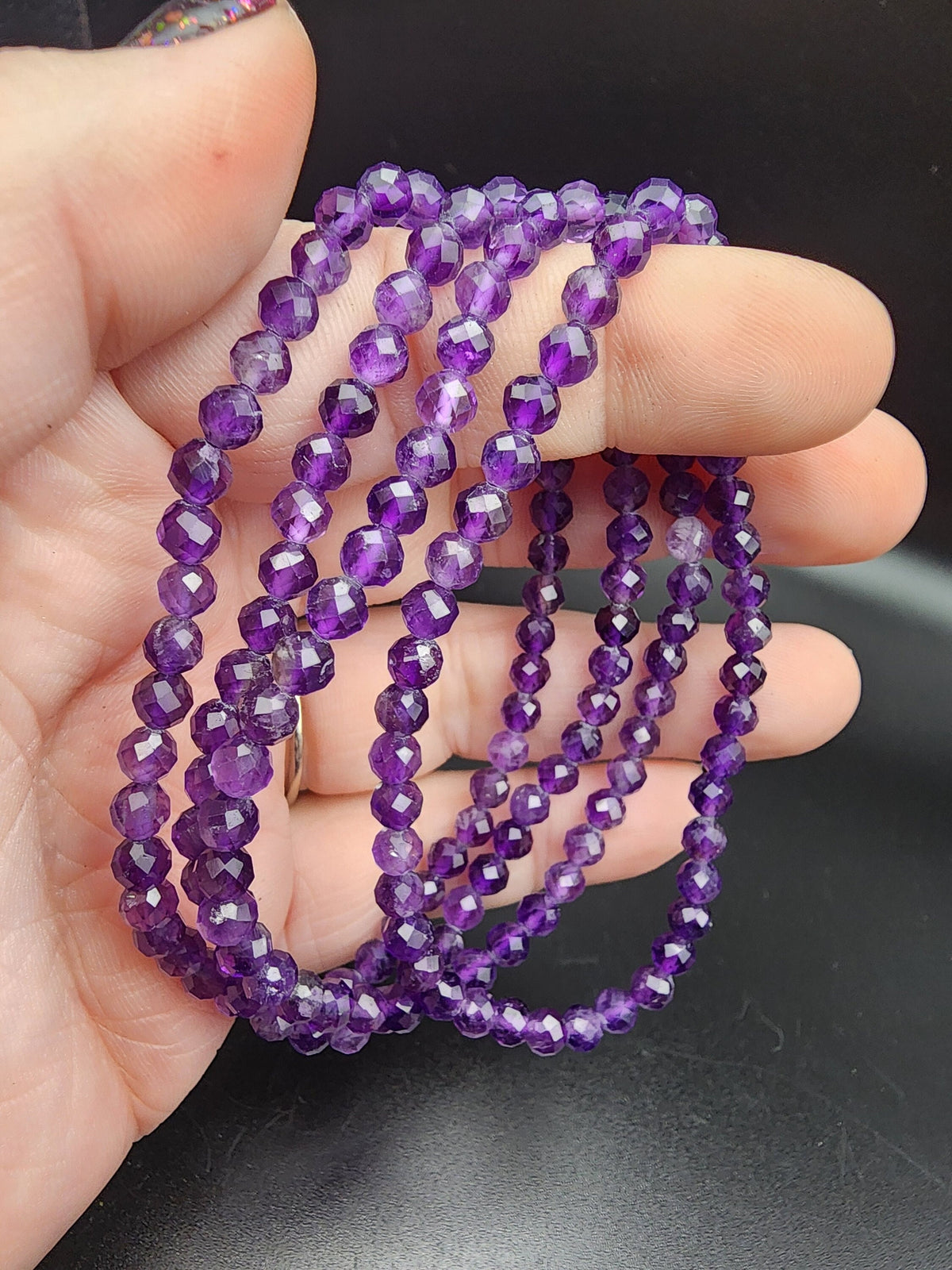 Natural Amethyst Faceted 4mm Stretch Bracelet