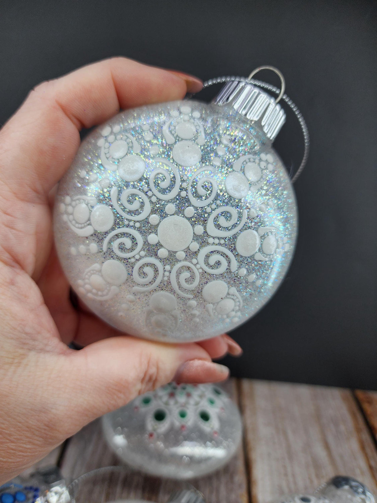 Whites & Champagnes - Hand Painted Mandala Glitter Ornament | Shatter Proof & Pet Friendly