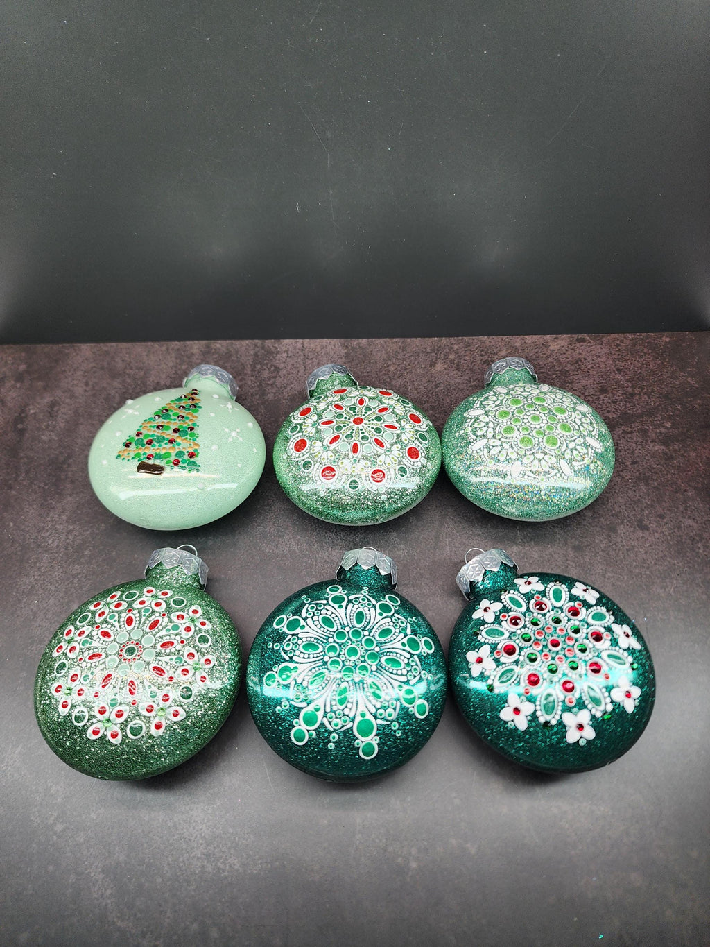 Greens - Hand Painted Mandala Glitter Ornament | Shatter Proof & Pet Friendly