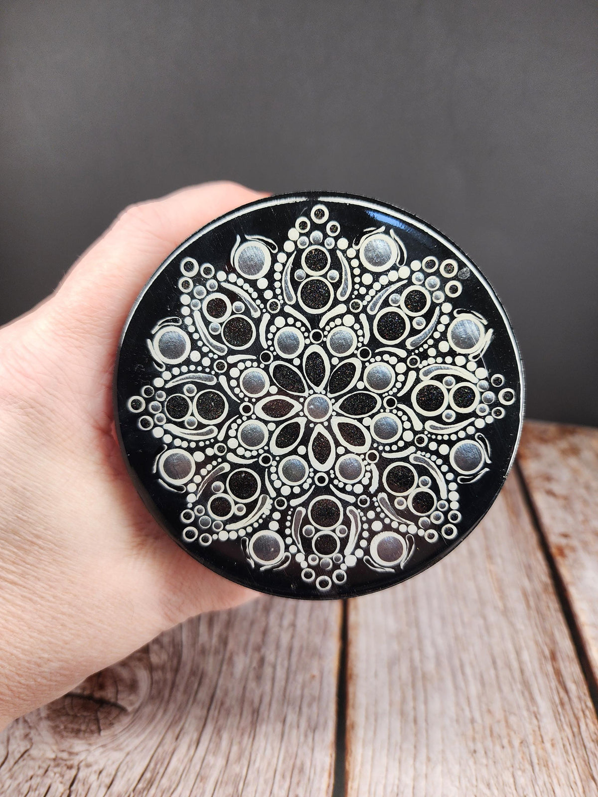 Black Floral Mandala Stash Jar