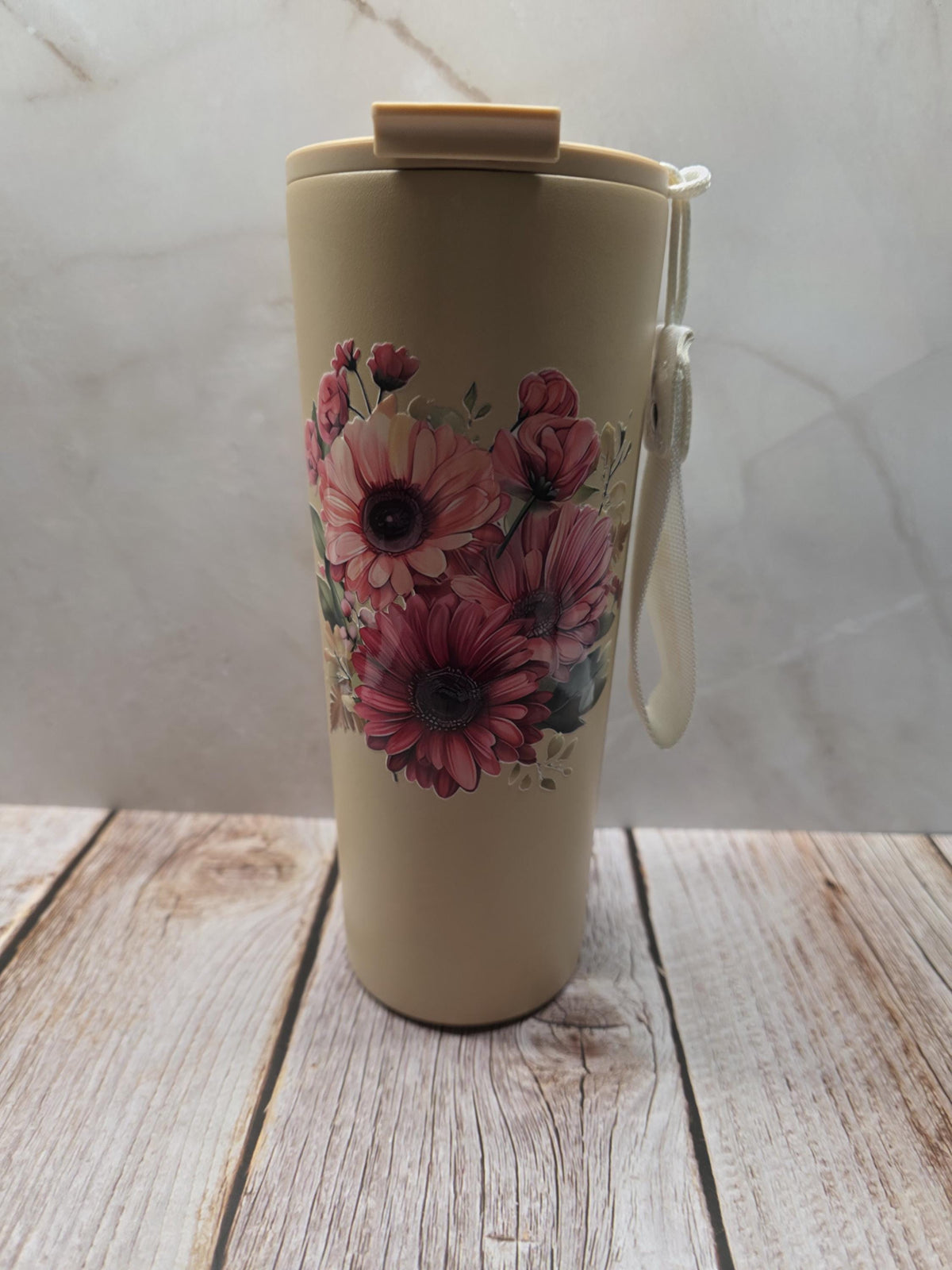 Pink Flowers | Powder Coated Stainless Steel 24oz Tumbler