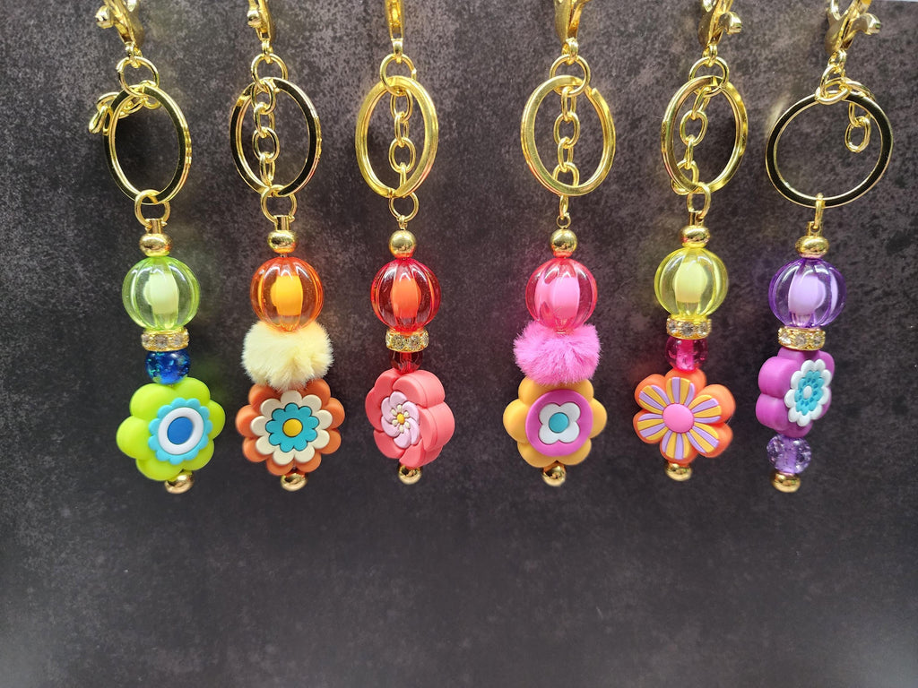 Retro Flower Themed Bar Keychains