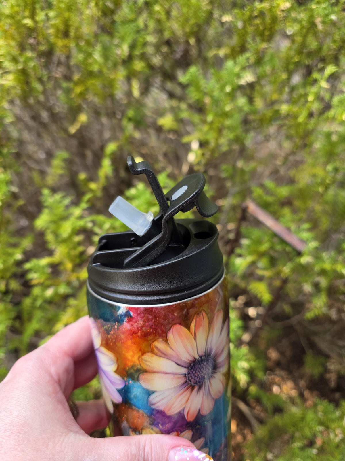Watercolor Rainbow Flowers | 18oz Dual Flip Skinny Stainless Steel Epoxy Tumbler
