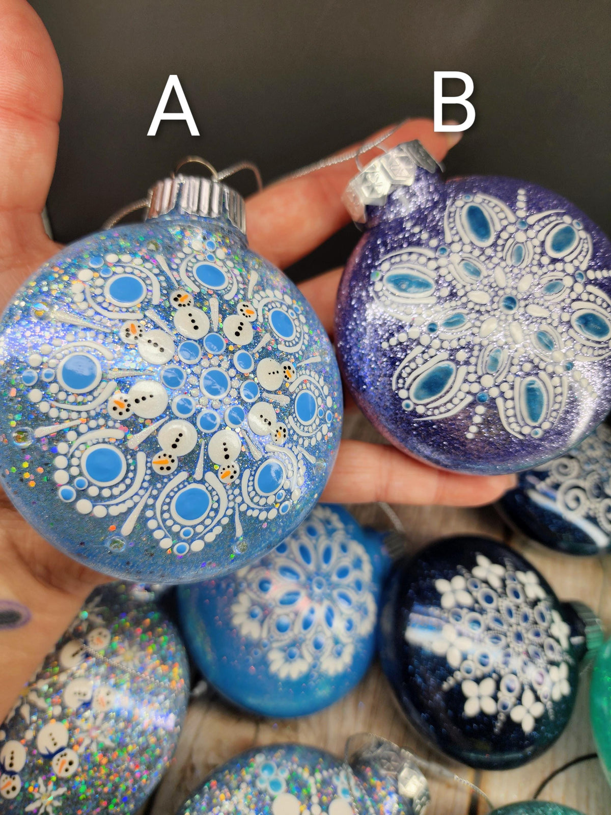Blues & Teals - Hand Painted Mandala Glitter Ornament | Shatter Proof & Pet Friendly