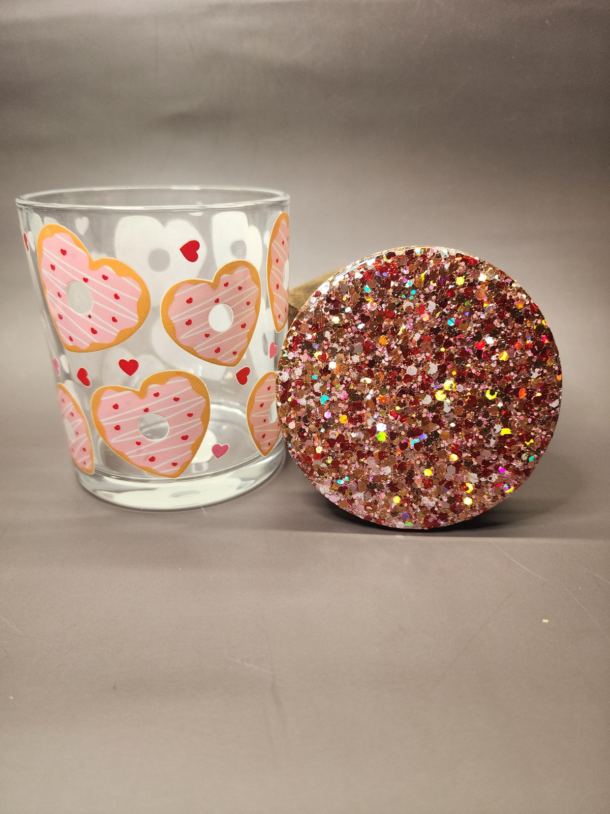 Pink Cookie Hearts Glitter Stash Jar