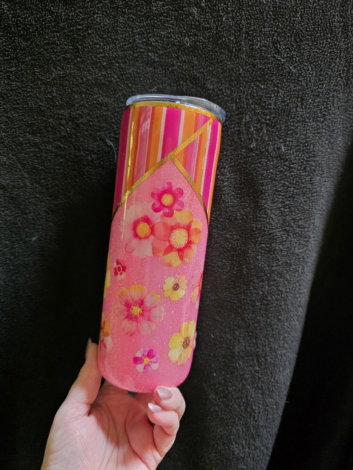 Pink & Orange Floral Stripes | 20oz Skinny Stainless Steel Epoxy Tumbler
