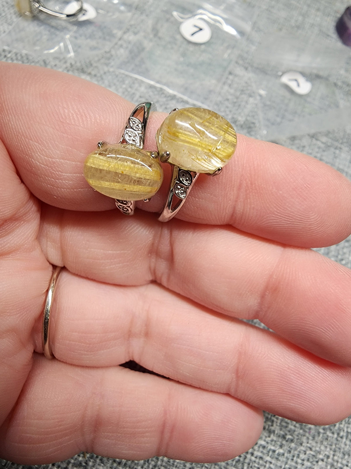 Natural Golden Rutile in Quartz Ring