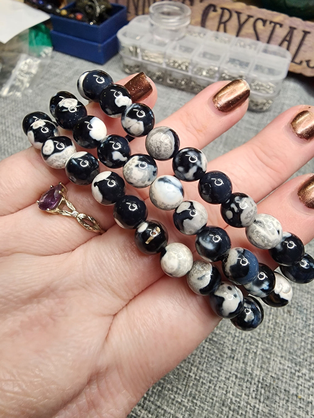 Natural Orca Agate 8mm Stretch Bracelet