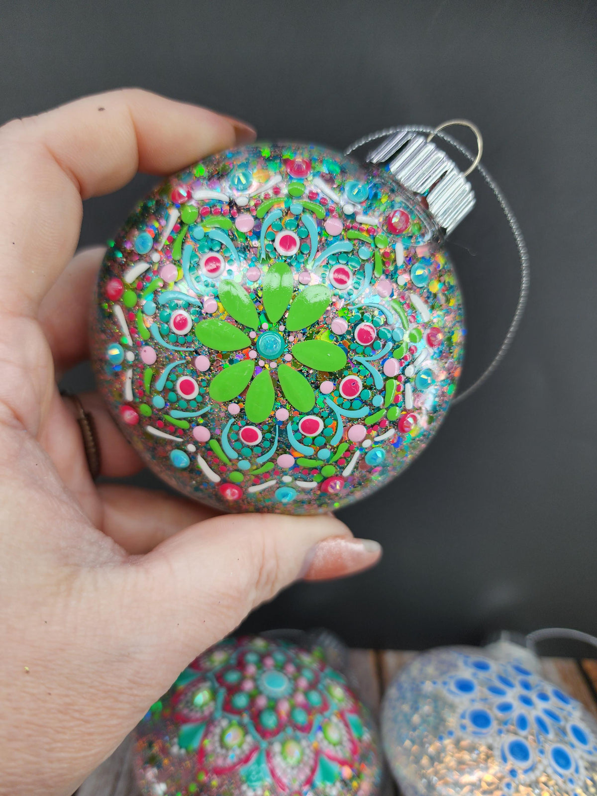 Unique Colors - Hand Painted Mandala Glitter Ornament | Shatter Proof & Pet Friendly