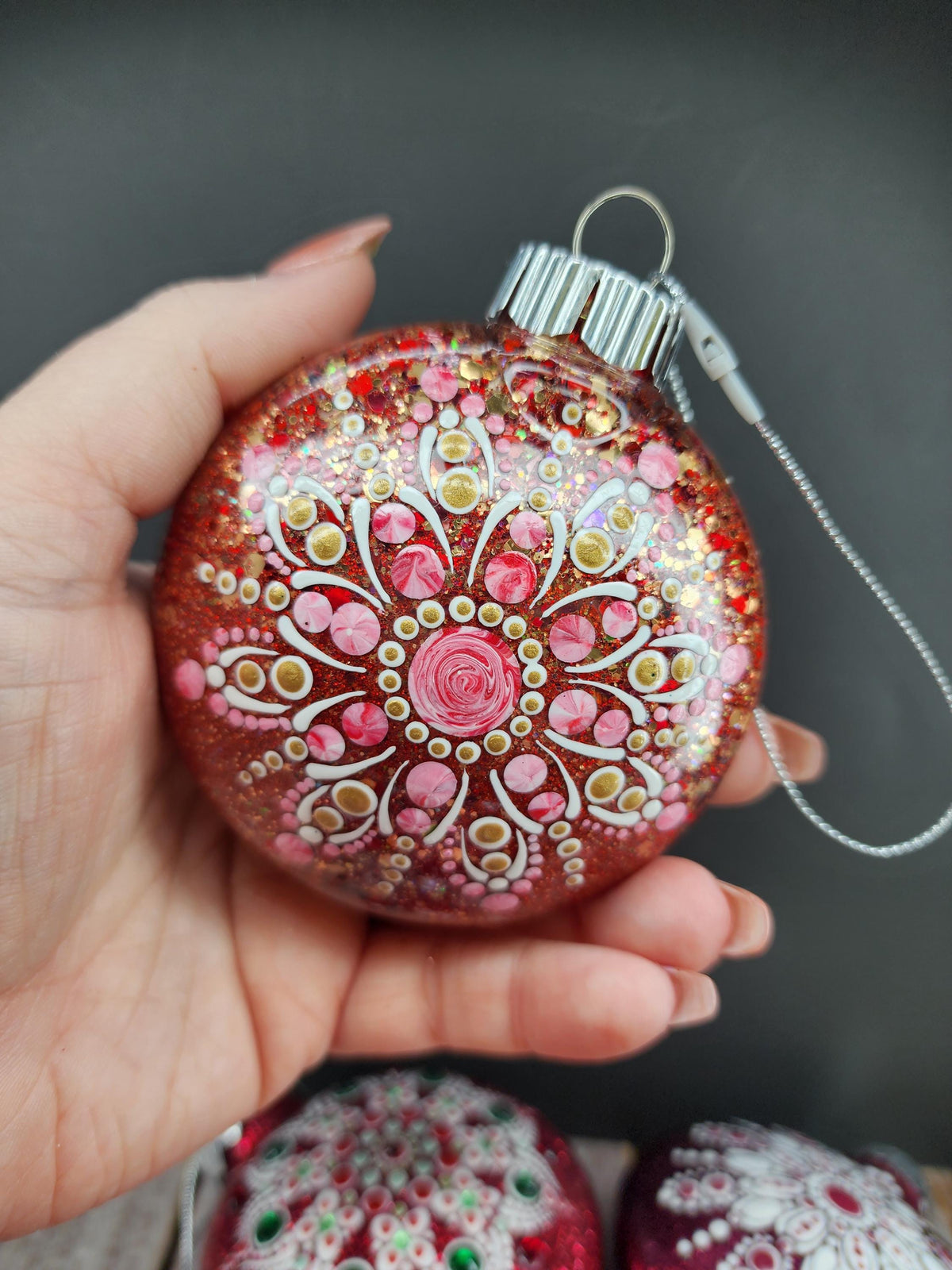 Reds - Hand Painted Mandala Glitter Ornament | Shatter Proof & Pet Friendly