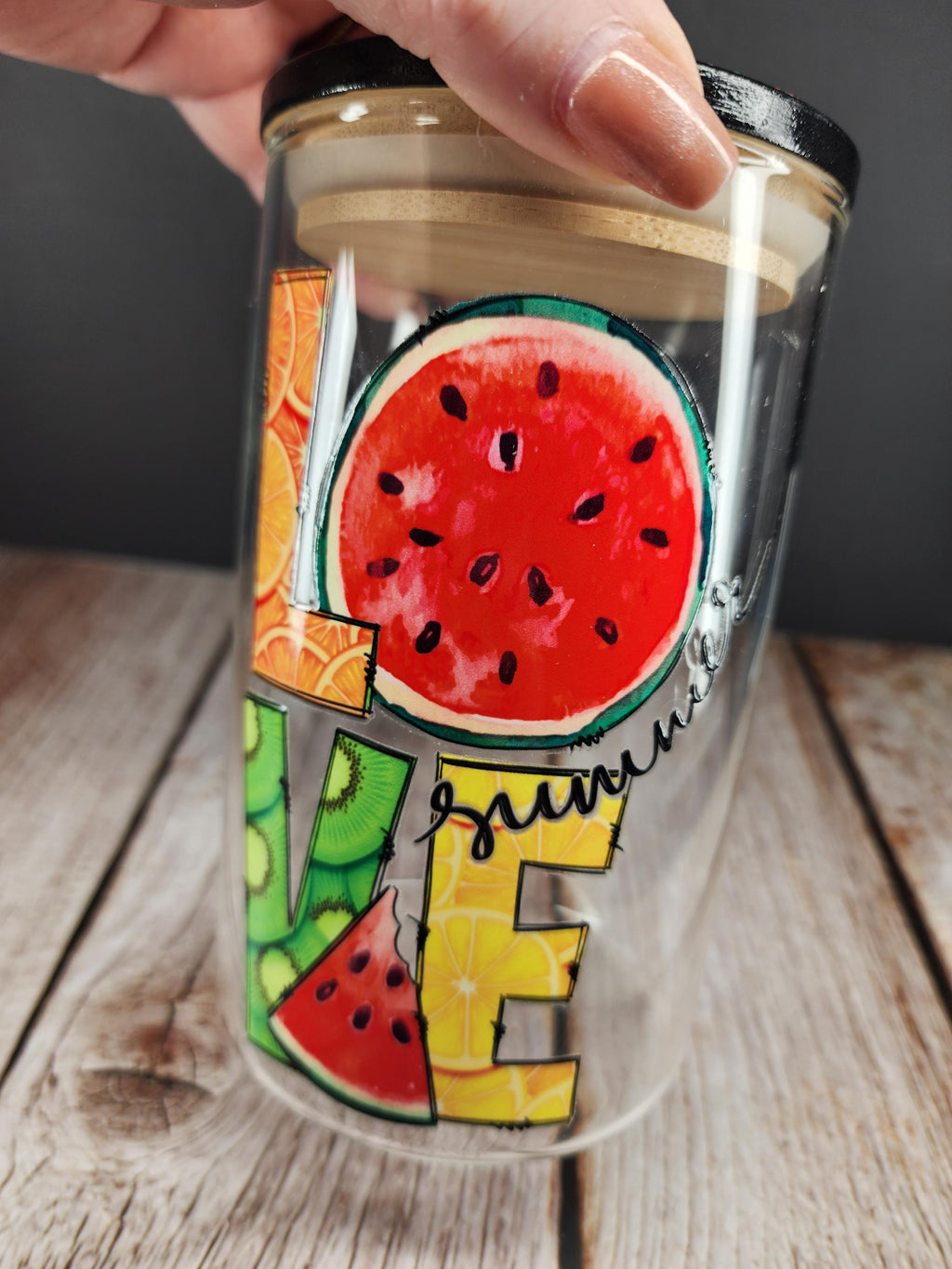 Love Summer Fruit Glass Dot Art Stash Jar