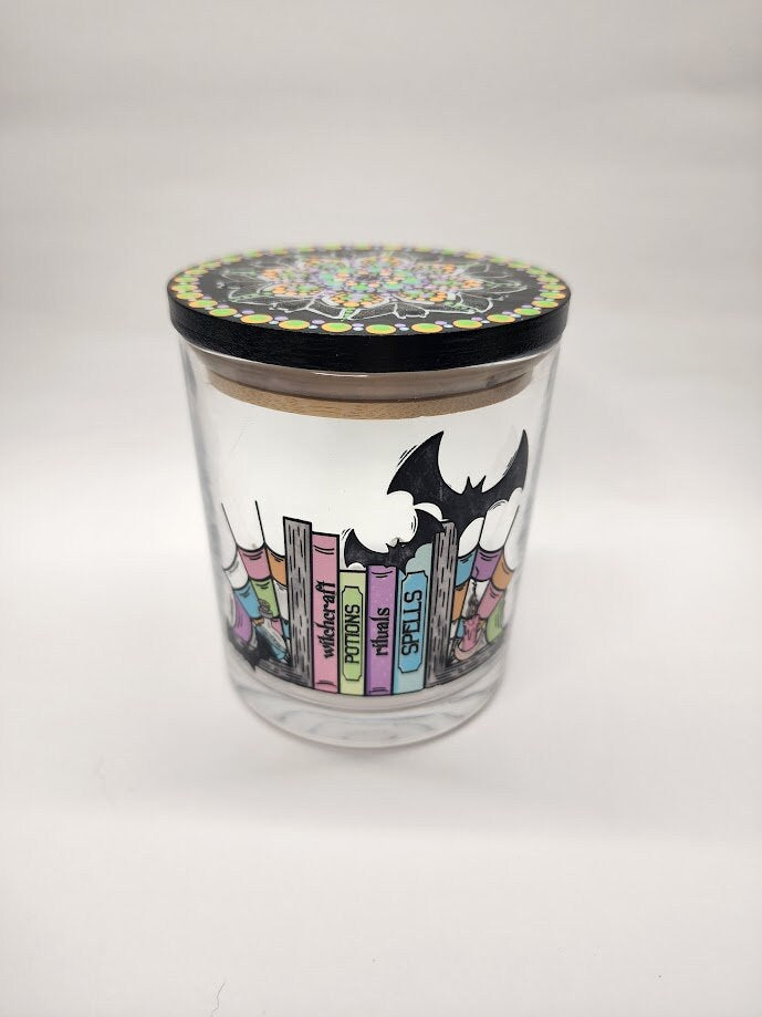 Witchy Books and Bats Mandala Stash Jar - Halloween