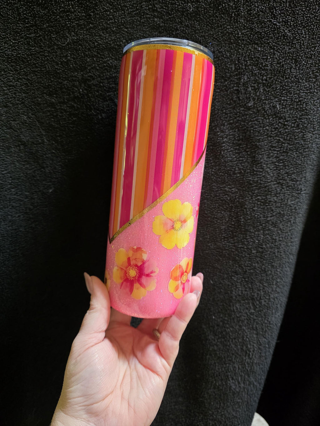 Pink & Orange Floral Stripes | 20oz Skinny Stainless Steel Epoxy Tumbler