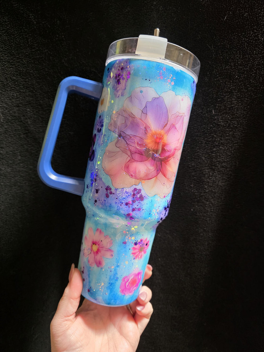 Floral Watercolor | 40oz Stainless Steel Epoxy Tumbler with Handle