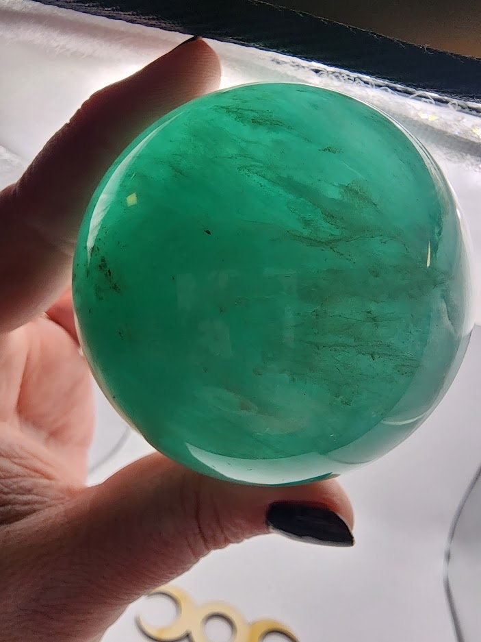Large Vibrant Teal Green Natural Fluorite Sphere