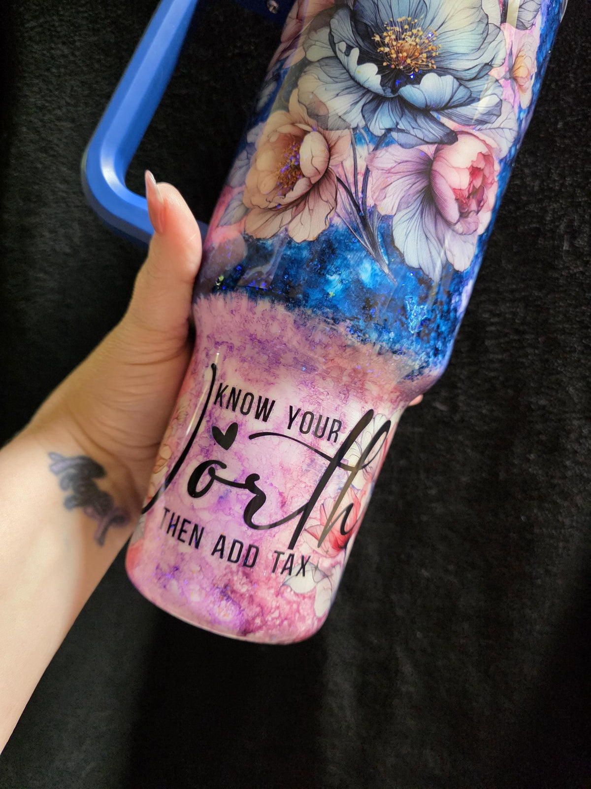 Know Your Worth Flower | 40oz Stainless Steel Epoxy Tumbler with Handle