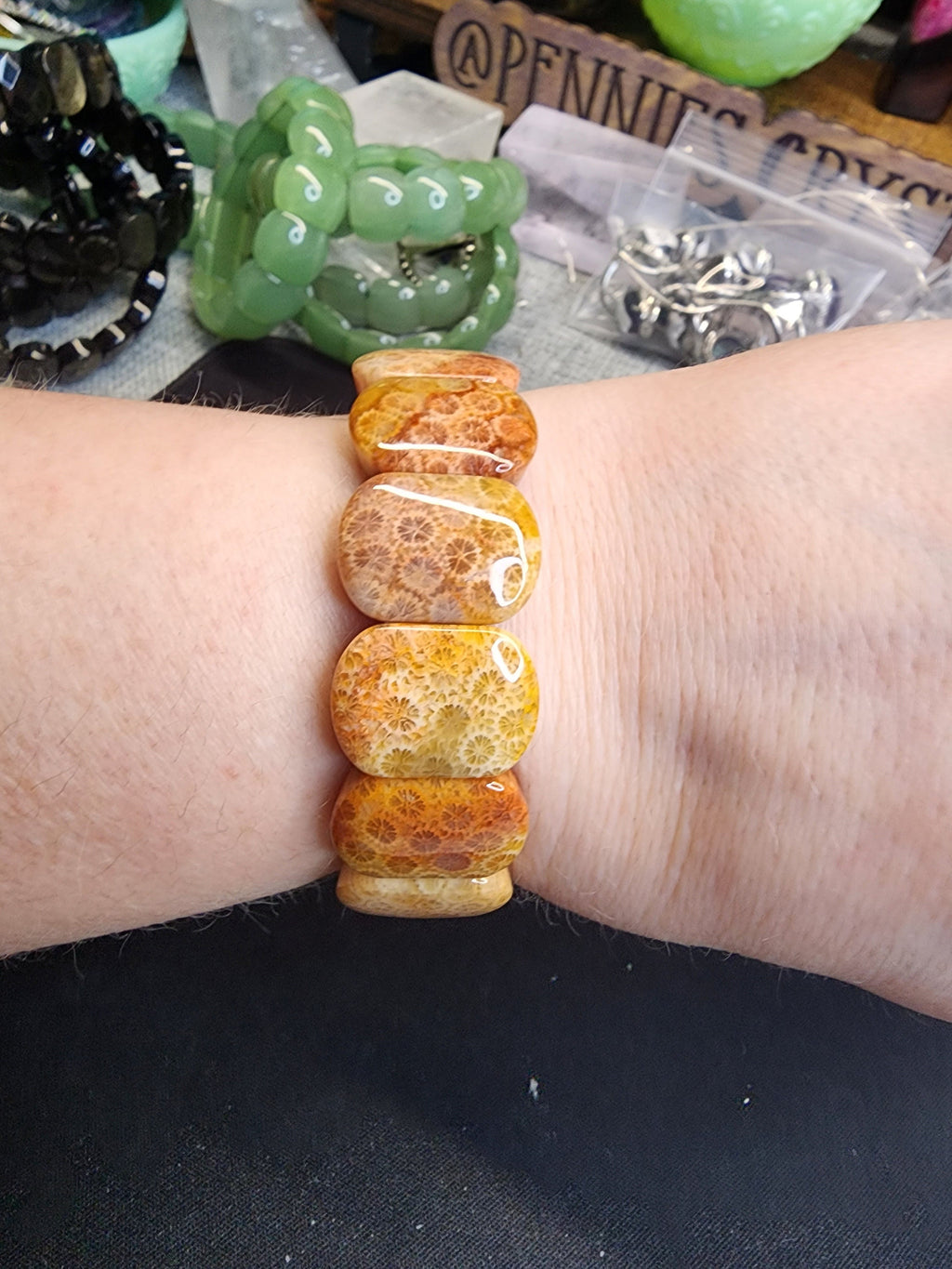 Natural Fossilized Coral 20mm Stretch Bangle