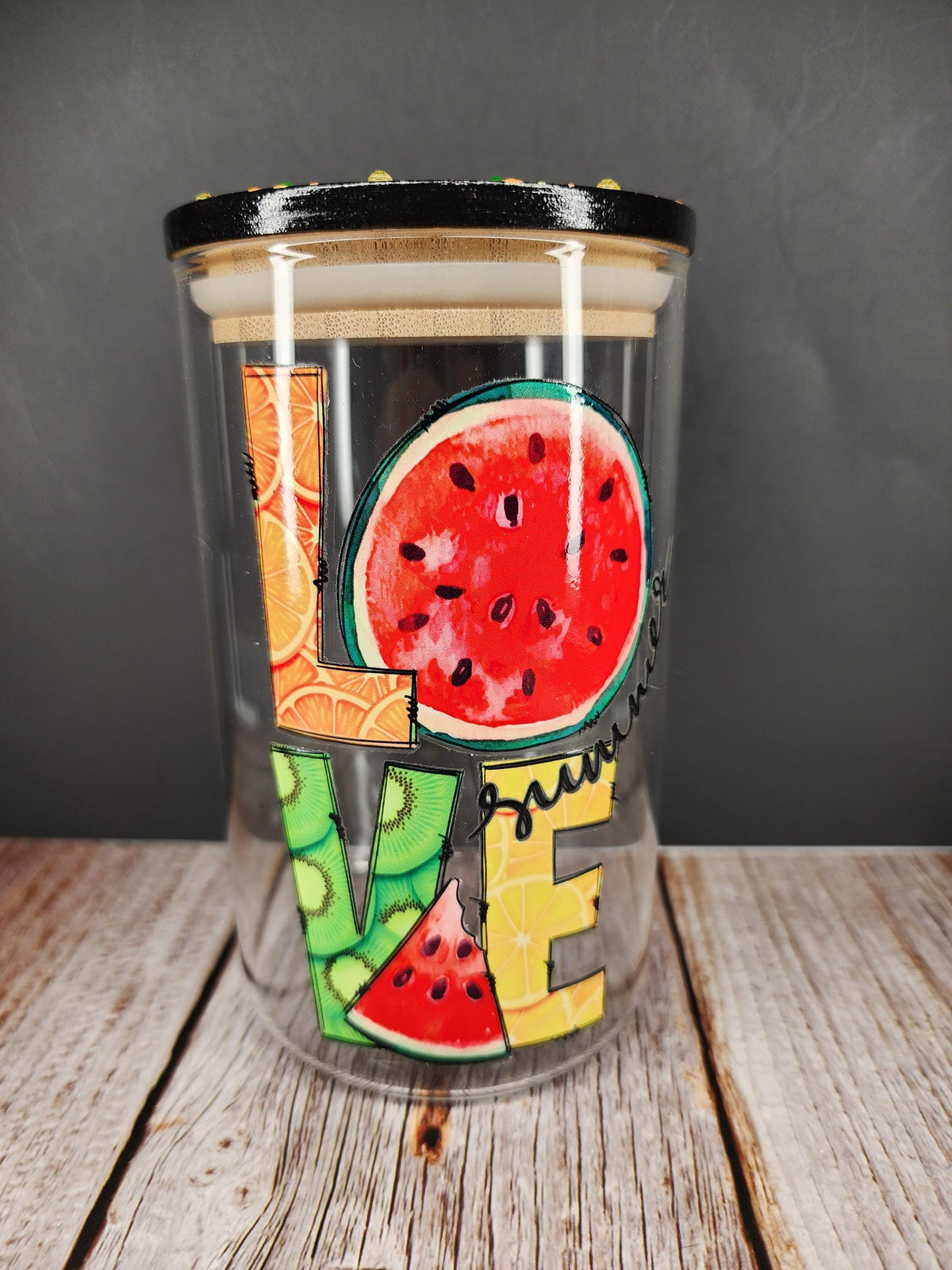 Love Summer Fruit Glass Mandala Stash Jar