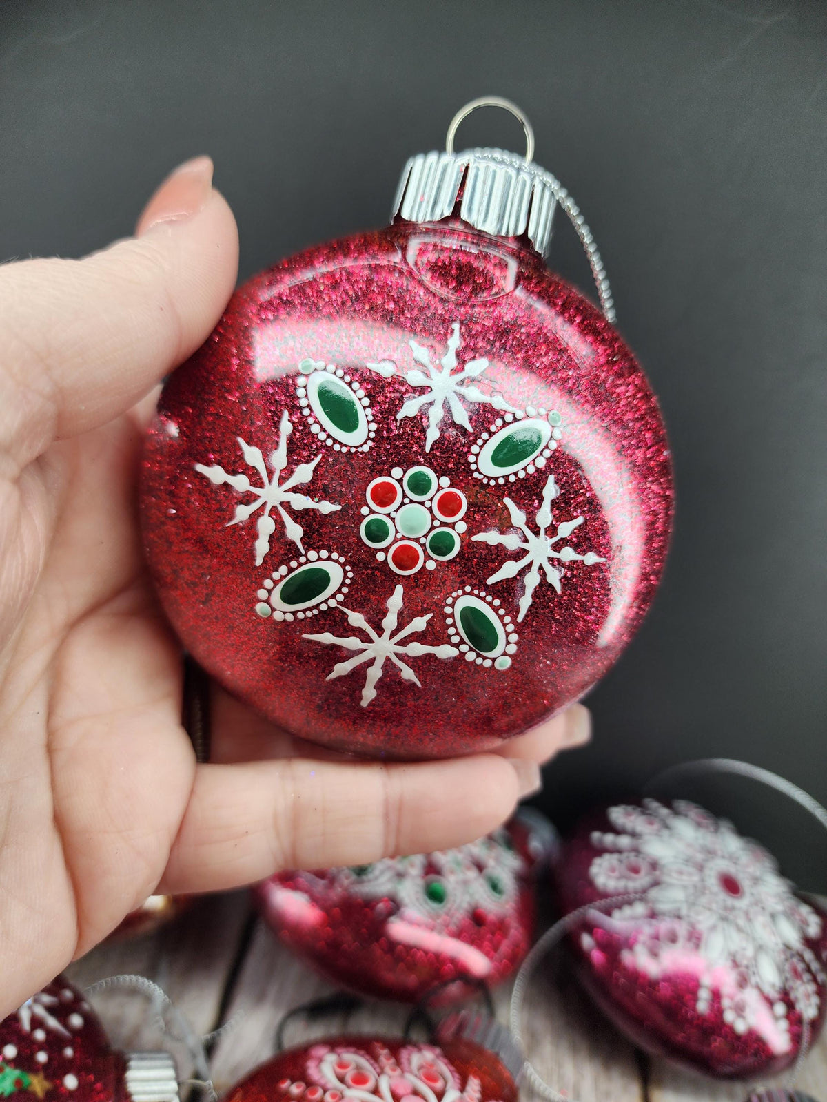 Reds - Hand Painted Mandala Glitter Ornament | Shatter Proof & Pet Friendly