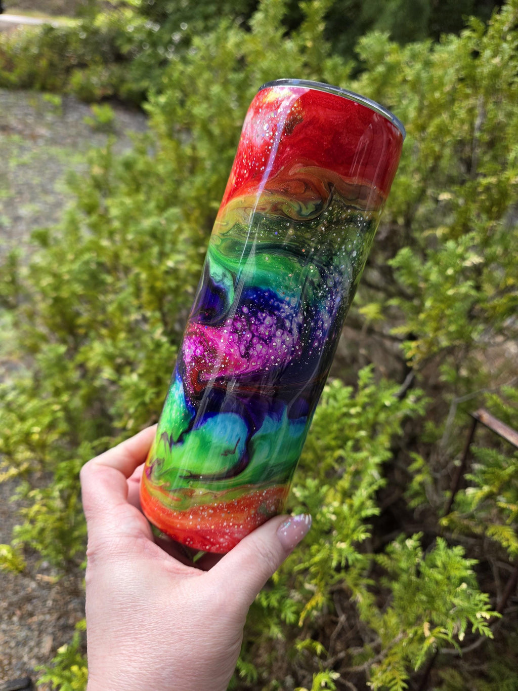 Rainbow Waves - No Decal | 20oz Skinny Stainless Steel Epoxy Tumbler