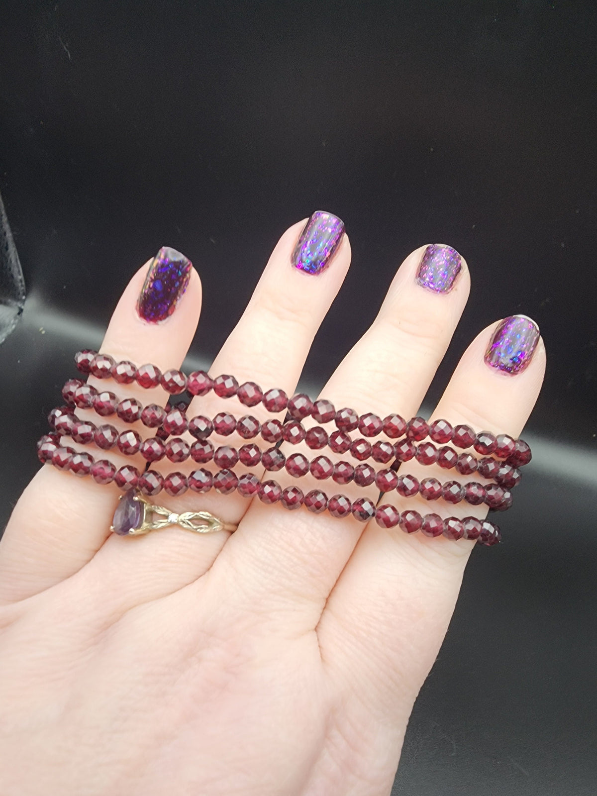 Natural Red Garnet Faceted 4mm Stretch Bracelet